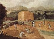 School of Fontainebleau Landscape with Threshers oil painting artist